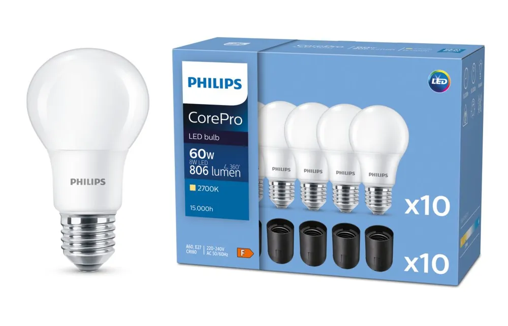 Snelle Levering PHILIPS - corepro - LED bulb - ND 8-60W E27 827 DOOS VAN 10 STUKS - lamp