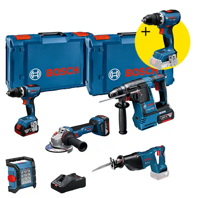 Bosch 18V GSB + GBH + GWS + GSA + GLI combopack 18V Li-ion 3x 5.0 AH accu Direct Beschikbaar
