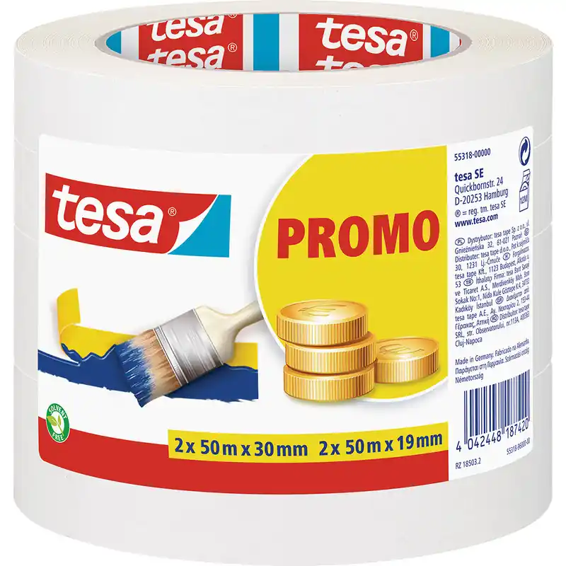 Dagaanbieding Tesa PRO set universele afplaktapes 2x 19mmx50m + 2x 30mmx50m